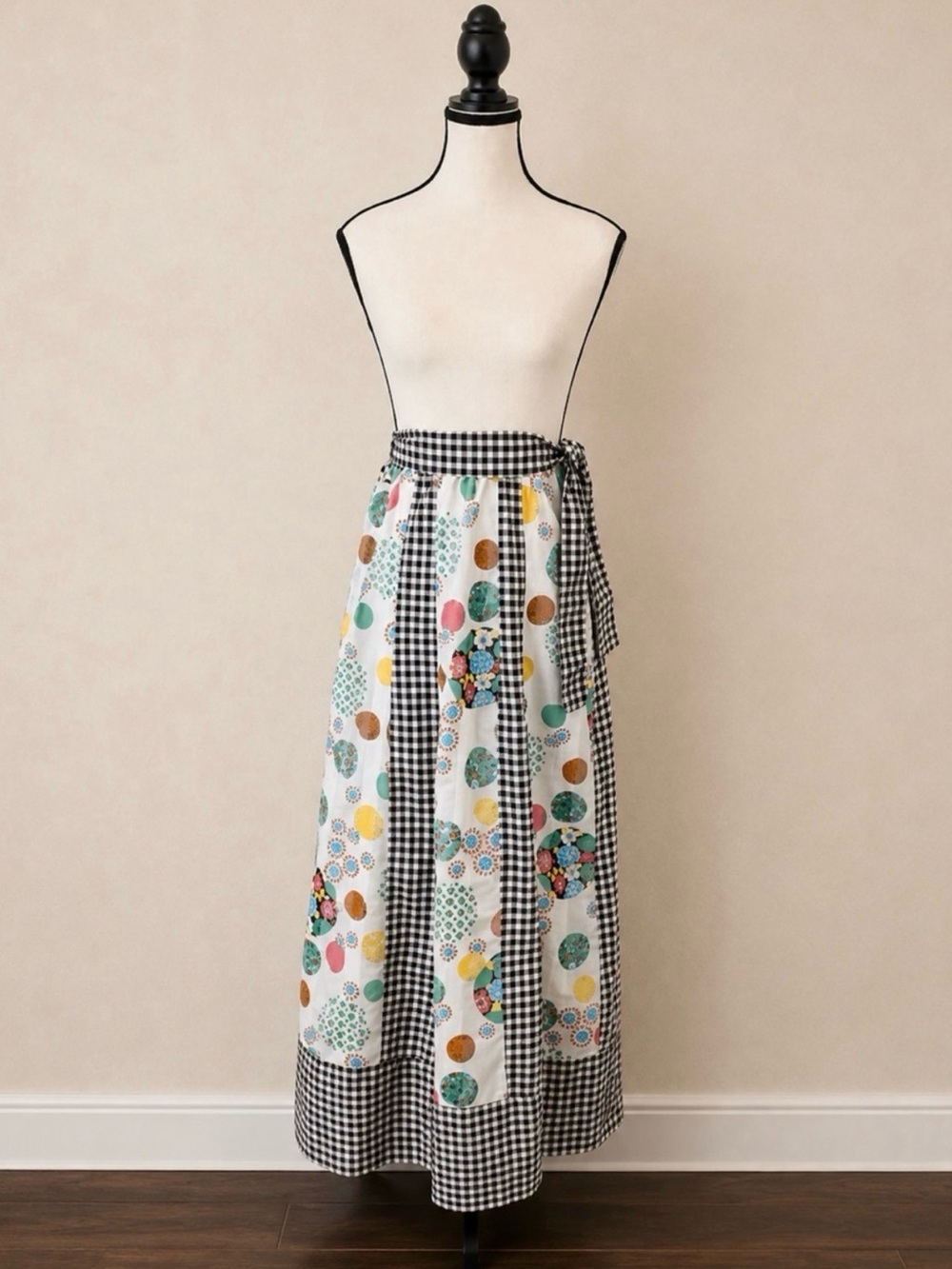 Vintage 70s Handmade Patchwork Maxi Skirt XS-S Gingham Cottagecore